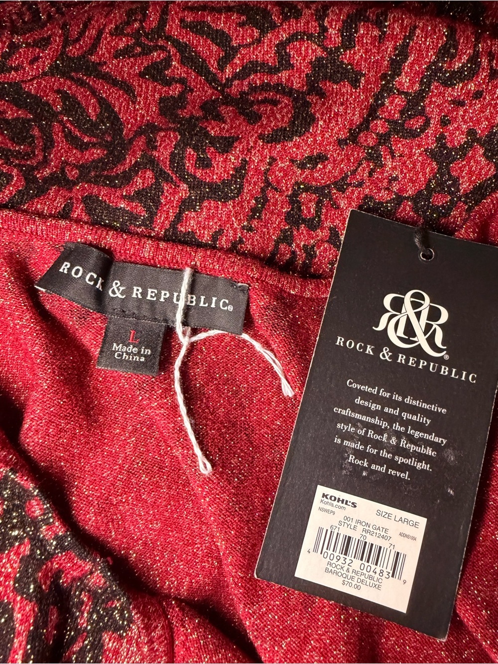 Rock & Republic Metallic Bodycon Dress NWT Red Black Glitter Cocktail Size L - Picture 2 of 5